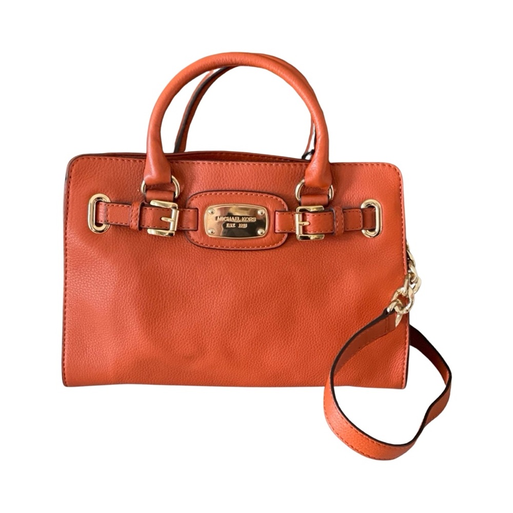 Michael Kors Genuine Leather Hamilton Crossbody/Satchel Burnt Orange